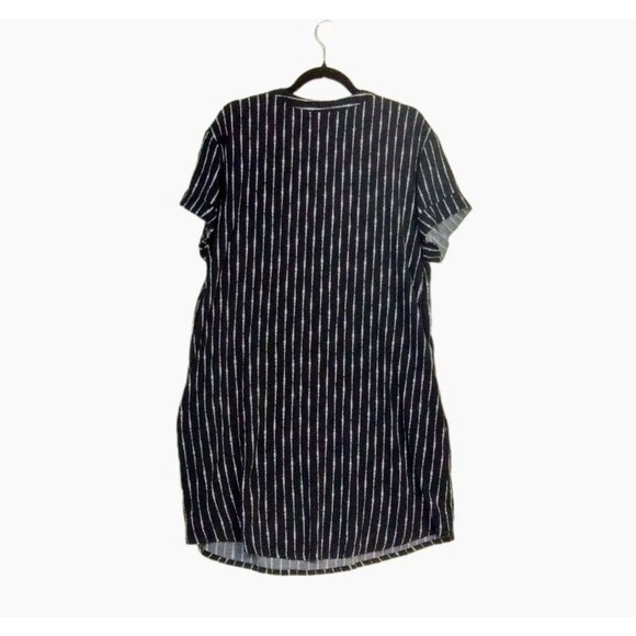 Ana Dress Women's L Short Sleeve V Neck Popover Black White Graphic Stripe Shift - Picture 3 of 7